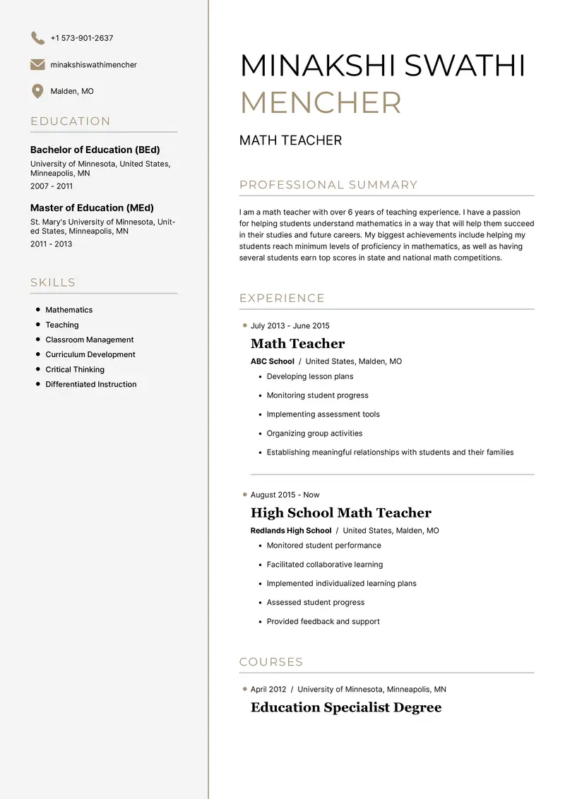 short summary for teacher resume